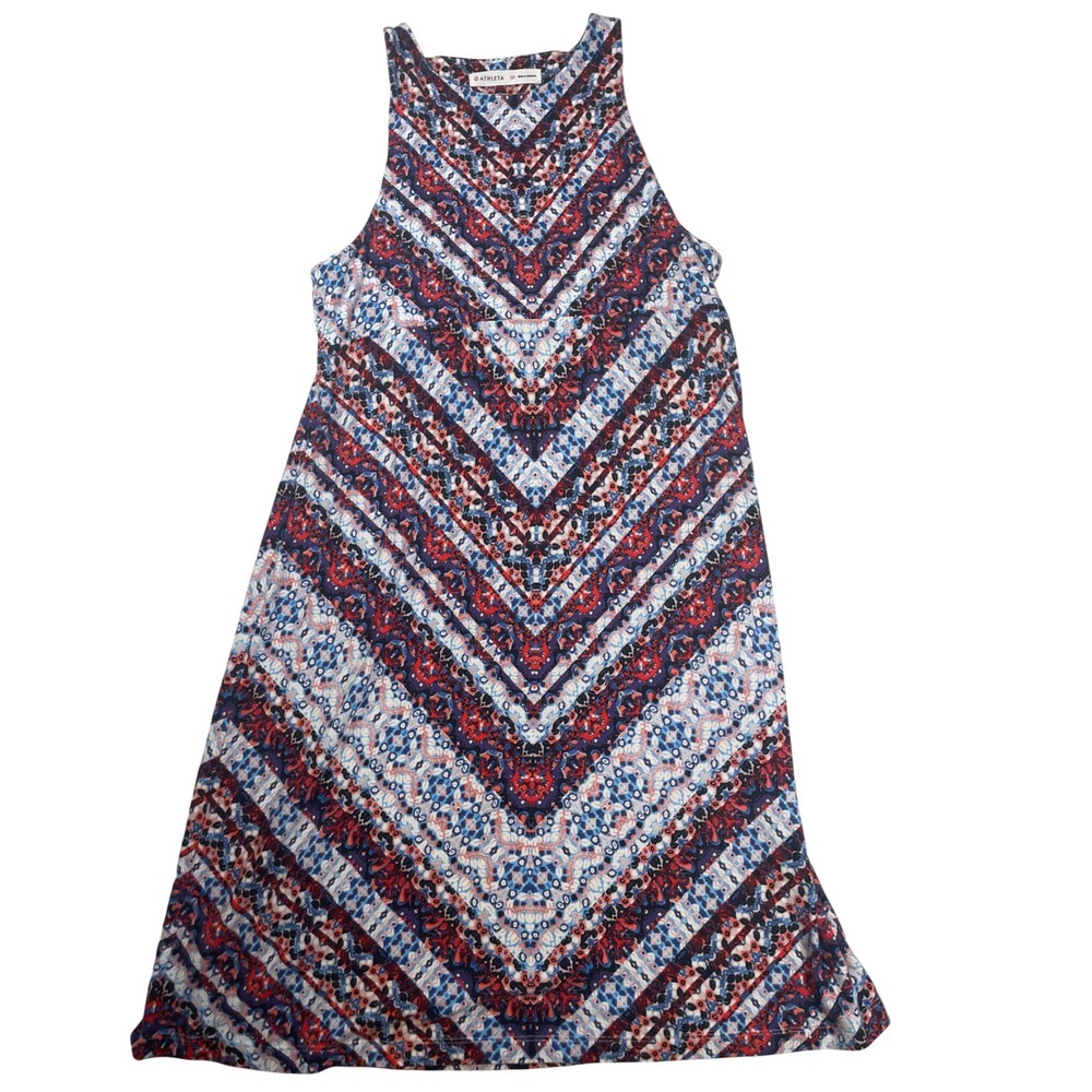 Athleta Dress Women Blue Red Geometric Chevron Mosaic Mini SP